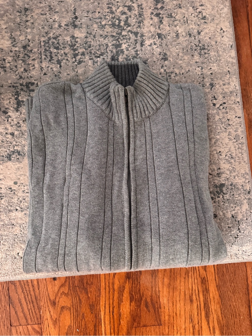 Haggar Men's Light Gray Ribbed Full-Zip Sweater